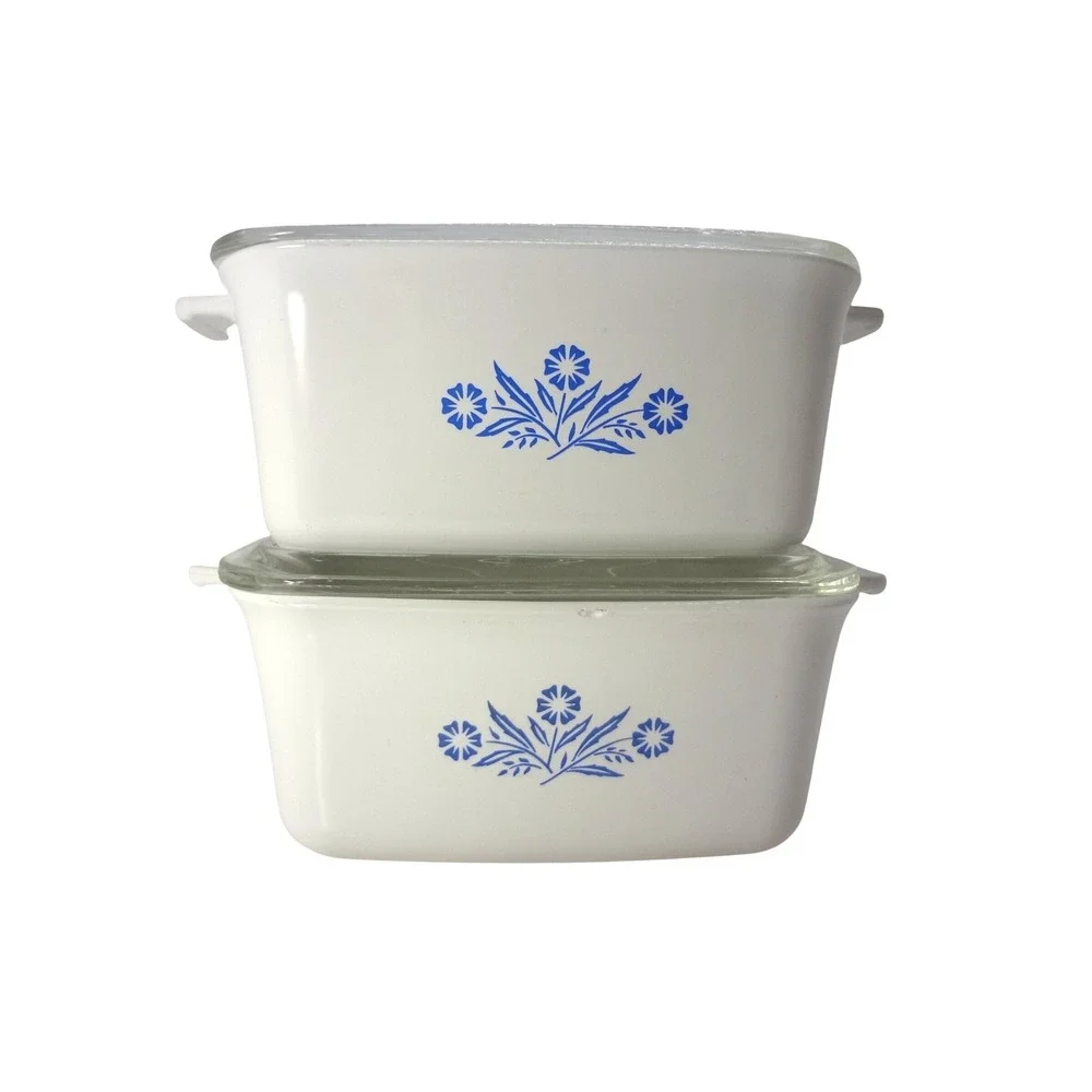 Corning Ware Casserole Dish Set of Two 1.5 QT White Blue Cornflower P-4-B Floral